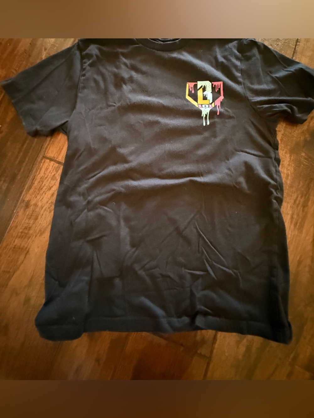 Black Short Sleeve Tee with Colorful Melting Logo